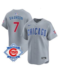 Youth Chicago Cubs #7 Dansby Swanson Grey Nike Road Vapor Limited 150th Anniversary Authentic Lettering Jersey (Grey)