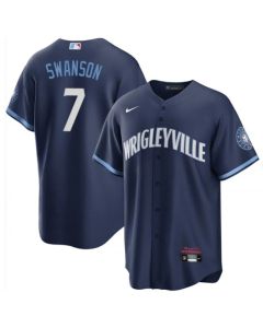 Youth Chicago Cubs #7 Dansby Swanson Navy City Connect Cool Base Stitched Baseball Jersey (Navy)