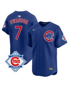 Youth Chicago Cubs #7 Dansby Swanson Royal Nike Alternate Vapor Limited 150th Anniversary Authentic Lettering Jersey (Royal)