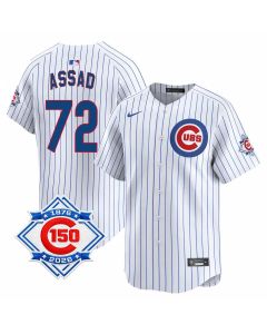 Youth Chicago Cubs #72 Javier Assad White Nike Home Vapor Limited 150th Anniversary Authentic Lettering Jersey (White)