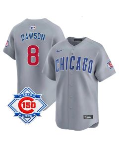 Youth Chicago Cubs #8 Andre Dawson Grey Road Vapor Limited 150th Anniversary Authentic Lettering Jersey