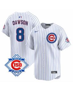 Youth Chicago Cubs #8 Andre Dawson White Nike Home Vapor Limited 150th Anniversary Authentic Lettering Jersey (White)