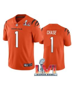 Youth Cincinnati Bengals #1 Ja'Marr Chase 2022 Orange Super Bowl LVI Vapor Limited Stitched Jersey