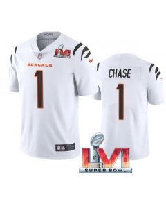 Youth Cincinnati Bengals #1 Ja'Marr Chase 2022 White Super Bowl LVI Vapor Limited Stitched Jersey