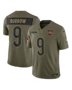 Youth Cincinnati Bengals #9 Joe Burrow Olive 2025 Salute to Service Limited Jersey (Olive)