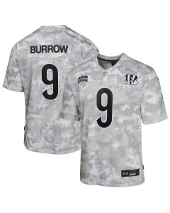Youth Cincinnati Bengals Joe Burrow Arctic Camo 2024 Salute to Service Game Jersey (Camo)