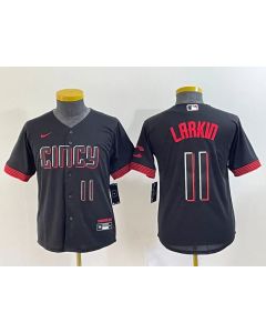 Youth Cincinnati Reds #11 Barry Larkin Black 2023 City Connect With Patch Stitched Baseball Jersey