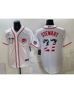 Youth Cincinnati Reds #27 Sal Stewart White 2026 USA 250 Fourth of July Home Jersey (White)