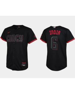 Youth Cincinnati Reds #6 Jonathan india Black 2023 City Connect Stitched Baseball Jersey