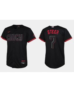 Youth Cincinnati Reds #7 Spencer Steer Black 2023 City Connect Stitched Baseball Jersey