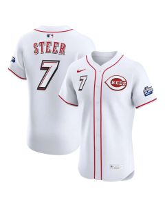 Youth Cincinnati Reds #7 Spencer Steer White 2025 MLB Speedway Classic Home Elite Player Jersey