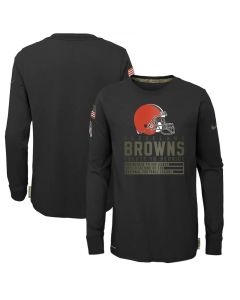 Youth Cleveland Browns 2020 Black Salute To Service Sideline Performance Long Sleeve T-Shirt