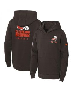 Youth Cleveland Browns Brown Sideline Club Fleece Pullover Hoodie