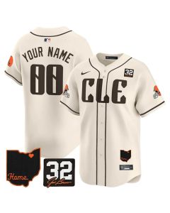 Youth Cleveland Browns Cream 2025 Jim Brown Memorial & Home Patch Vapor Limited Custom Jersey (Brown Cream)