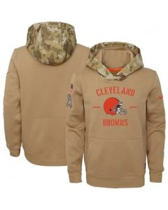 Youth Cleveland Browns Khaki 2019 Salute to Service Therma Pullover Hoodie