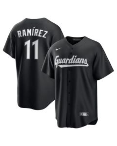 Youth Cleveland Guardians #11 Jose Ramirez Black Lights Out Replica Player Jersey (Black)