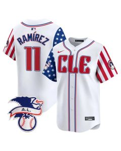 Youth Cleveland Guardians #11 Jose Ramirez White 2024 Fourth Of July Vapor Premier Limited Jersey (White)