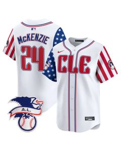 Youth Cleveland Guardians #24 Triston McKenzie White 2024 Fourth Of July Vapor Premier Limited Jersey