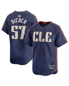 Youth Cleveland Guardians #57 Shane Bieber Navy 2024 City Connect Limited Stitched Baseball Jersey