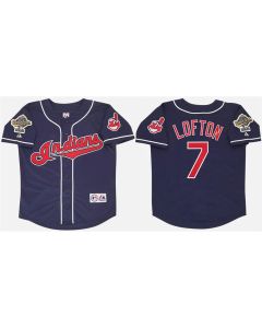Youth Cleveland Guardians #7 Kenny Lofton Navy 1995 World Series Stitched Baseball Jersey (Navy)