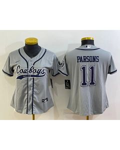 Youth Dallas Cowboys #11 Micah Parsons Grey With Patch Cool Base Stitched Baseball Jersey