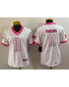Youth Dallas Cowboys #11 Micah Parsons White Pink Vapor Untouchable Limited Stitched Football Jersey