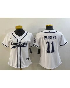 Youth Dallas Cowboys #11 Micah Parsons White With Patch Cool Base Stitched Baseball Jersey