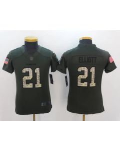 Youth Dallas Cowboys #21 Ezekiel Elliott Army Green Salute to Service Limited Stitched NFL Jersey