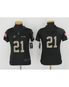 Youth Dallas Cowboys #21 Ezekiel Elliott Black Salute to Service Limited Stitched NFL Jersey