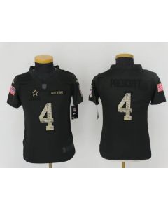Youth Dallas Cowboys #4 Dak Prescott Black Salute to Service Limited Stitched NFL Jersey