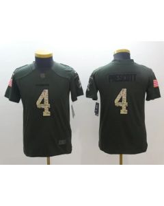 Youth Dallas Cowboys #4 Dak Prescott Olive Salute To Service Limited Stitched NFL Jersey