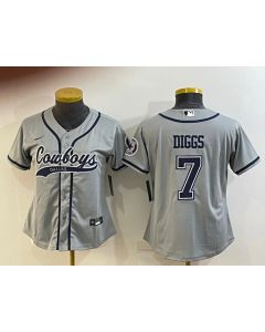 Youth Dallas Cowboys #7 Trevon Diggs Grey With Patch Cool Base Stitched Baseball Jersey