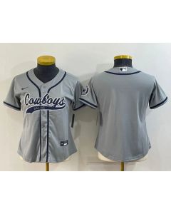 Youth Dallas Cowboys Blank Grey With Patch Cool Base Stitched Baseball Jersey