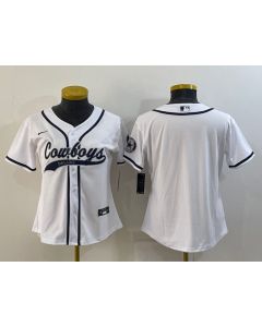 Youth Dallas Cowboys Blank White With Patch Cool Base Stitched Baseball Jersey