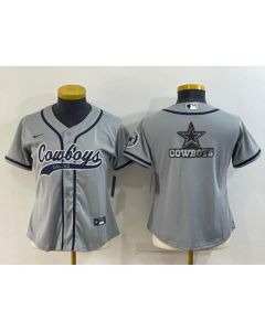 Youth Dallas Cowboys Grey Team Big Logo With Patch Cool Base Stitched Baseball Jersey