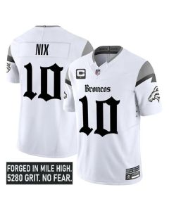 Youth Denver Broncos #10 Bo Nix White 2025 F.U.S.E. With 1-Star C Patch "Gothic Mile High Shadows Edition" Vapor Limited Stitched Football Jersey (White)