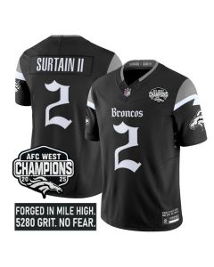 Youth Denver Broncos #2 Patrick Surtain II Black F.U.S.E 2025 Afc West Champions Patch "Gothic Mile High Shadows Edition" Vapor Limited Stitched Football Jersey (Black)