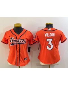Youth Denver Broncos #3 Russell Wilson Orange With Patch Cool Base Stitched Baseball Jersey