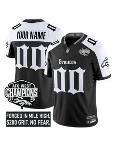 Youth Denver Broncos Black Alternate F.U.S.E 2025 Afc West Champions Patch "Gothic Mile High Shadows Edition" Vapor Limited Stitched Football Custom Jersey (Black)