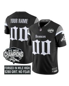 Youth Denver Broncos Black F.U.S.E 2025 Afc West Champions Patch "Gothic Mile High Shadows Edition" Vapor Limited Stitched Football Custom Jersey (Black)