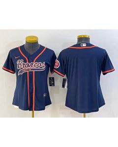 Youth Denver Broncos Blank Navy With Patch Cool Base Stitched Baseball Jersey