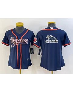 Youth Denver Broncos Navy Team Big Logo With Patch Cool Base Stitched Baseball Jersey
