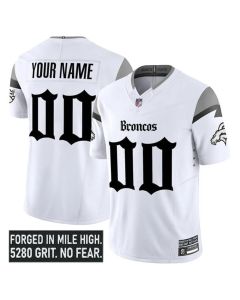Youth Denver Broncos White 2025 F.U.S.E. With 1-Star C Patch "Gothic Mile High Shadows Edition" Vapor Limited Stitched Football Custom Jersey (White)