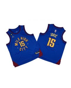 Youth Denver Nuggets #15 Nikola Jokic Blue With NO.6 Patch Stitched Basketball Jersey
