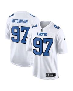 Youth Detroit Lions #97 Aidan Hutchinson Tundra White Fashion Game Jersey (White)