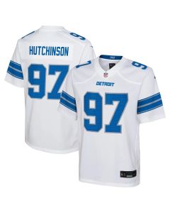 Youth Detroit Lions #97 Aidan Hutchinson White Player Game Jersey