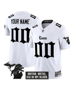 Youth Detroit Lions White 2025 F.U.S.E. "Gothic Motor Grit Edition" Vapor Limited Stitched Football Custom Jersey (White)