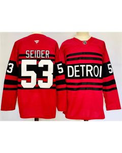 Youth Detroit Red Wings #53 Moritz Seider Red 2024-25 Reverse Retro Stitched Jersey