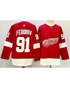 Youth Detroit Red Wings #91 Sergei Fedorov Red 2024-25 Home Stitched Jersey