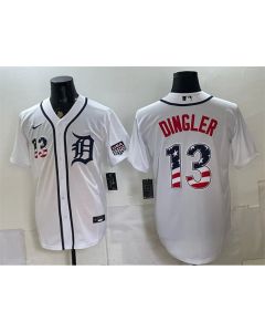 Youth Detroit Tigers #13 Dillon Dingler White 2026 USA 250 Fourth of July Baseball Jersey (White)